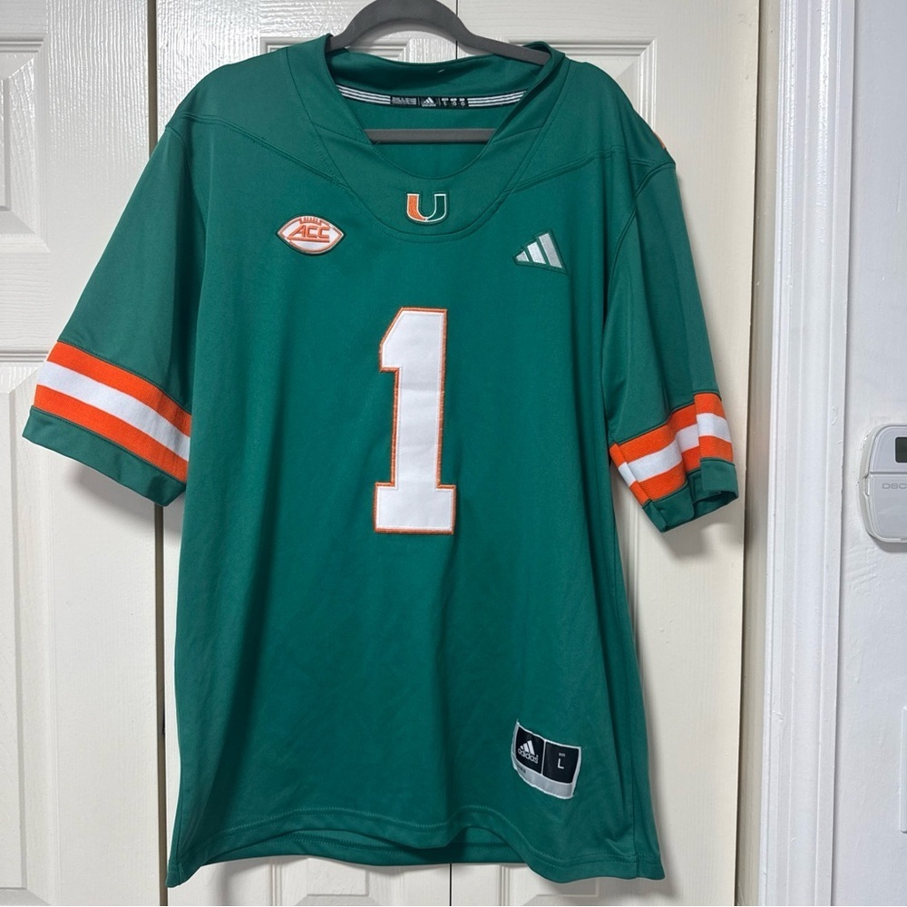 adidas Miami Hurricanes Green Orange White #1 Football Jersey A-4
